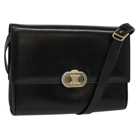 CELINE Shoulder Bag Leather Black Auth BD1219 - Picture 1 of 16